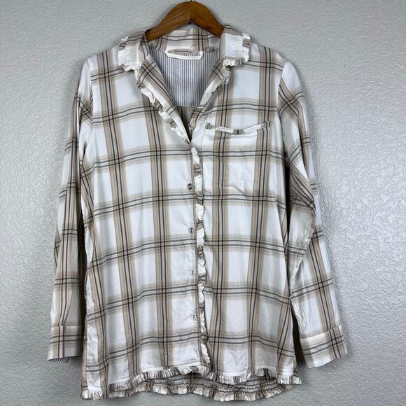 Soft Surroundings Other - Soft Surroundings Womens Small Divine Neutral Plaid Flannel Button Up Pajama Top